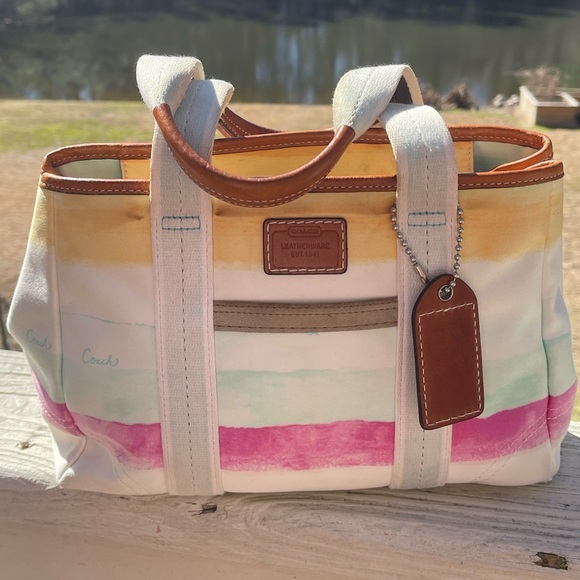 Coach Handbags - Coach Purse Hampton Stripe Watercolor Satchel Tote